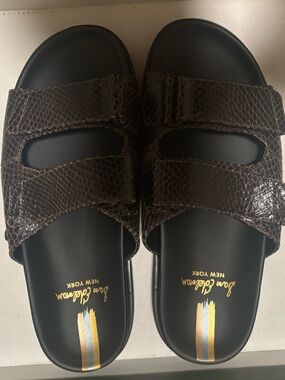 Sam Edelman Dark Brown Snake-Embossed Double Strap Slides